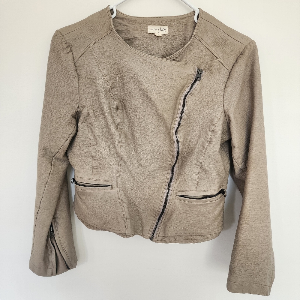 Maison Jules Asymmetrical Womens Faux Leather Brown Moto‎ Jacket